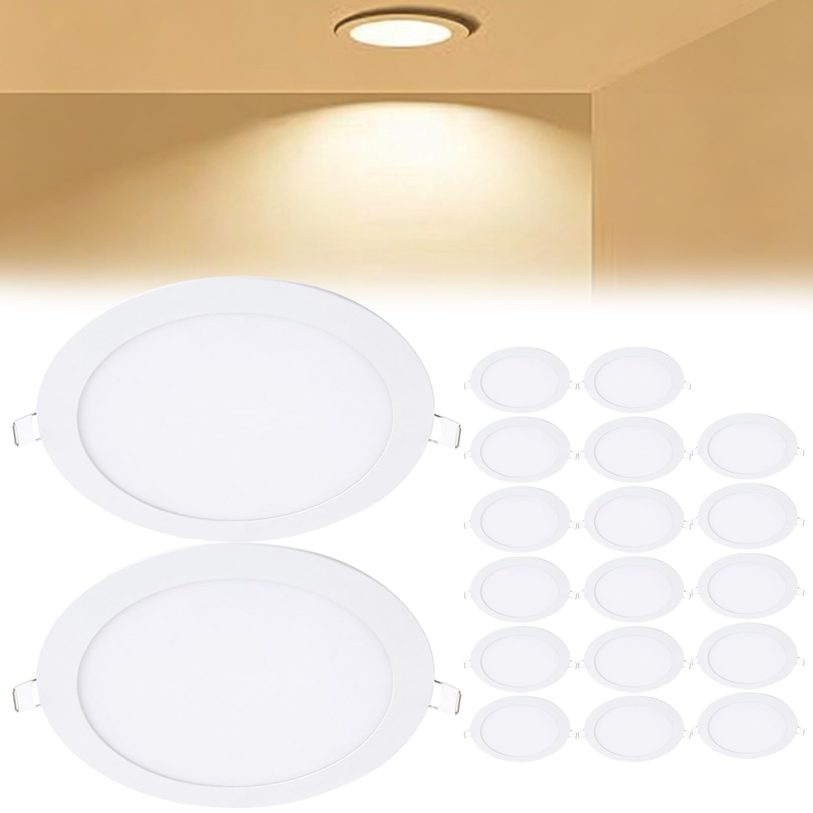VOGHMOLD 9W Ultra Slim LED Downlight 6 inch, 3000K Recessed Ceiling Light, Cut Φ130-140mm, AC85-265V Flush Mount Spotlights Aluminum Round Panel Lights for Office Hallway, 19 Pack