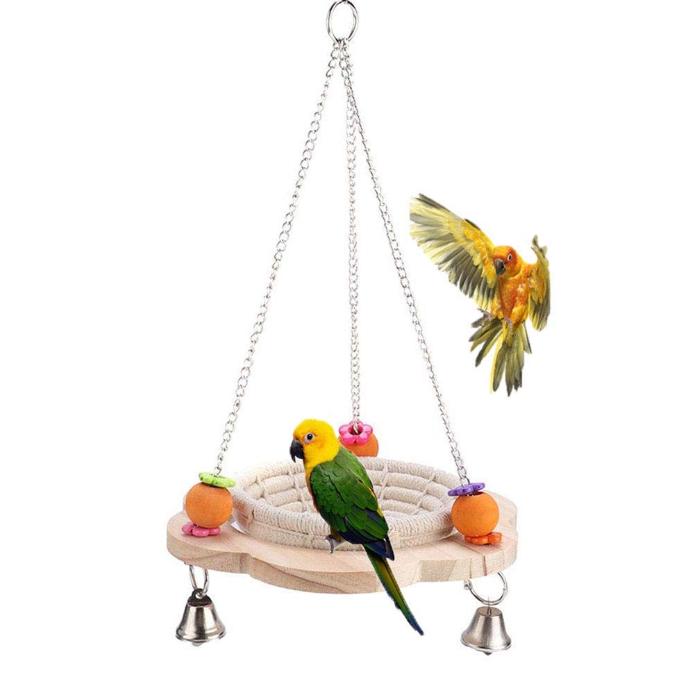 Ręcznie robiona huśtawka dla ptaków z bawełny z liny konopnej z dzwoneczkami, kolorowa zabawka do żucia papużki, kalopsit, conure, nierozłączne, zięba (bawełna)