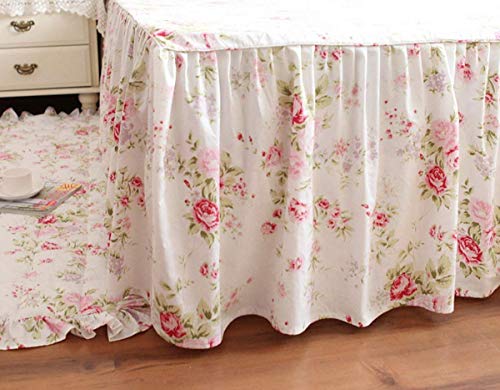 Fadfay Princess Bedding Cotton 600 Tc Girls Floral Duvet Cover Bulgaria Rose & Green Leaves Printed Bedskirt 18'' Dust Ruffle Comforter Cover Set Hidden Zipper Closure?Twin 4-Pieces #TOP7