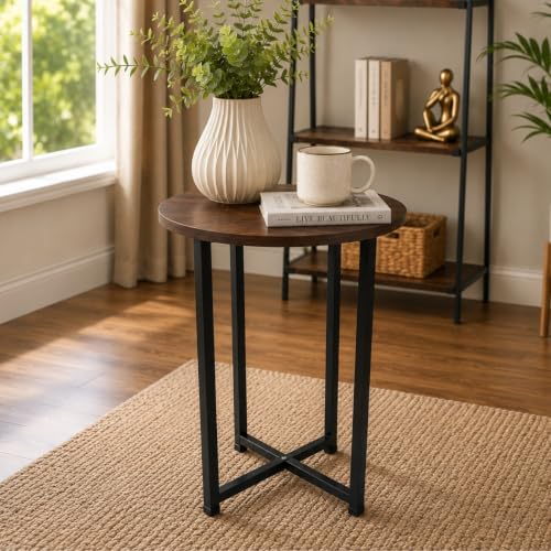 Image of ecofynd Multipurpose Side Table, Wooden Top with Strong Metal Frame, Sofa Side Corner Table, End Table, Plant Stand, Stool for Living Room, Hall, Bedroom, Home & Office Small Spaces (CT105-BLK)