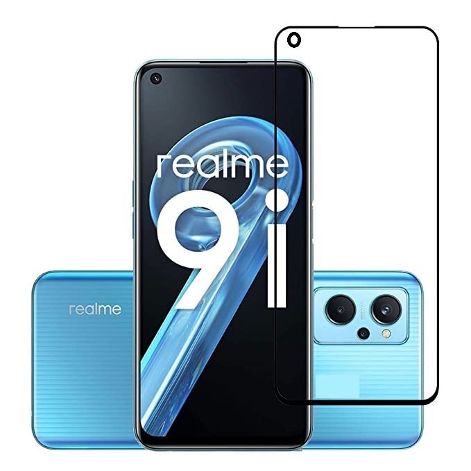 Image of Screen Protector for realme 9i 4G (Black) Tempered Glass Edge-to-Edge 6D Screen Guard With Installation Kit
