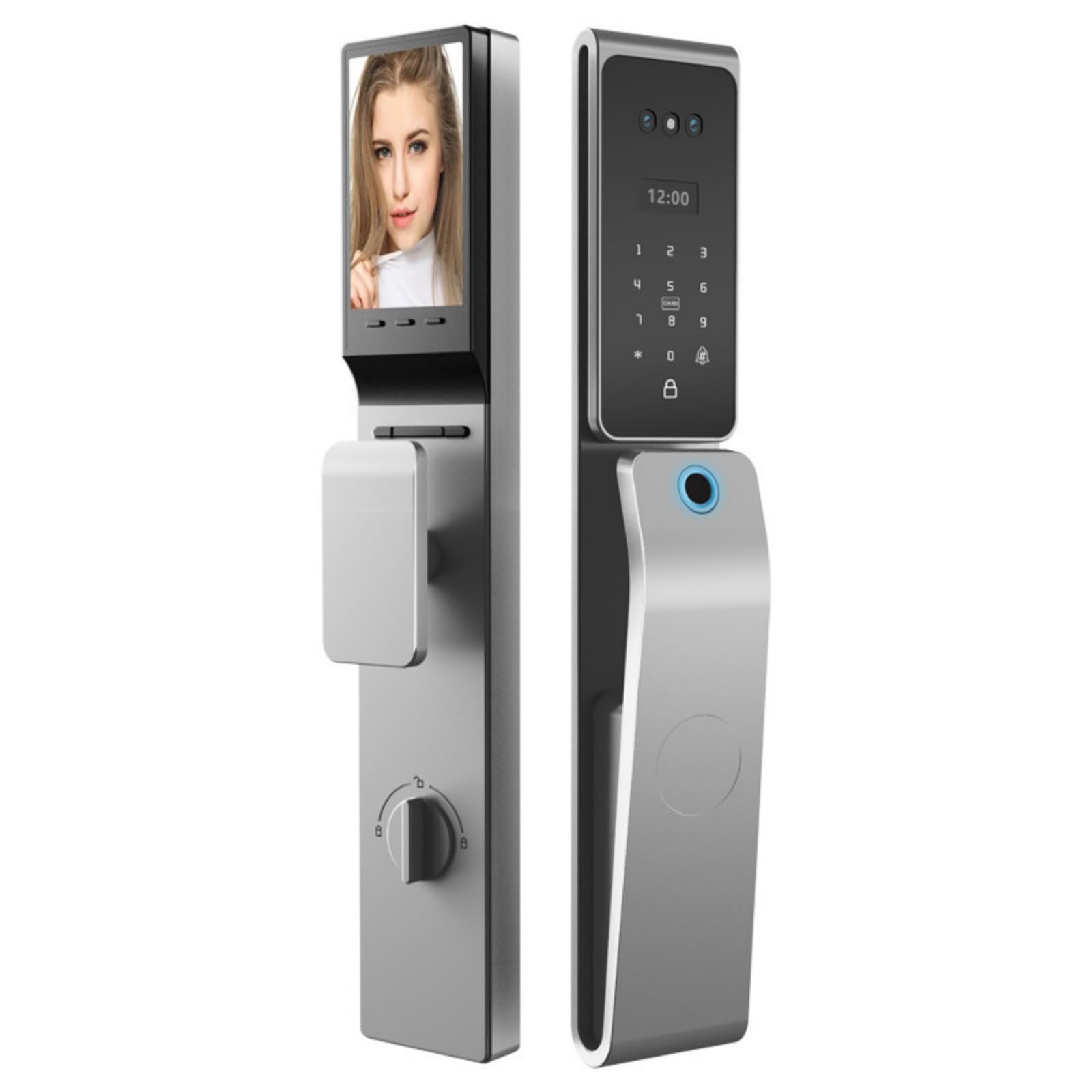 Cerradura inteligente con reconocimiento facial 3D: entrada sin llave, videoportero, huella dactilar, tarjeta IC, control por aplicación y desbloqueo remoto.,Gray 24 * 240mm