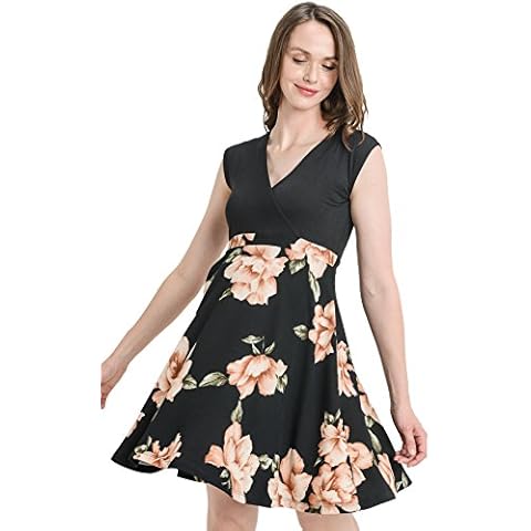 HELLO MIZ Women's Floral Maternity Mini Dress (Black/Taupe 30, S) Cover