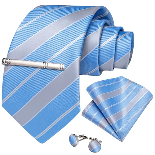Image of DiBanGu Mens Striped Tie Silk Woven Necktie and Pocket Square Cufflinks Tie Clip Set Wedding Business Formal Gift Tie for Men