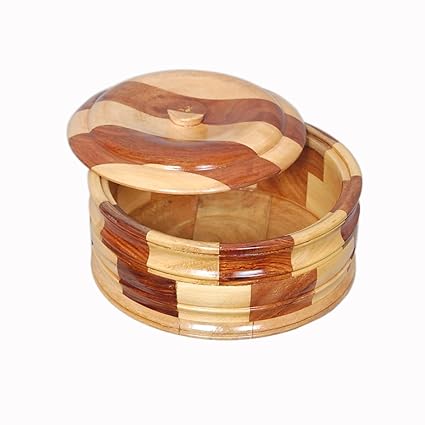 Wooden Casserole with Lid Cover, Roti & Chapati Storage Box Container Serving Casseroles Chess Design