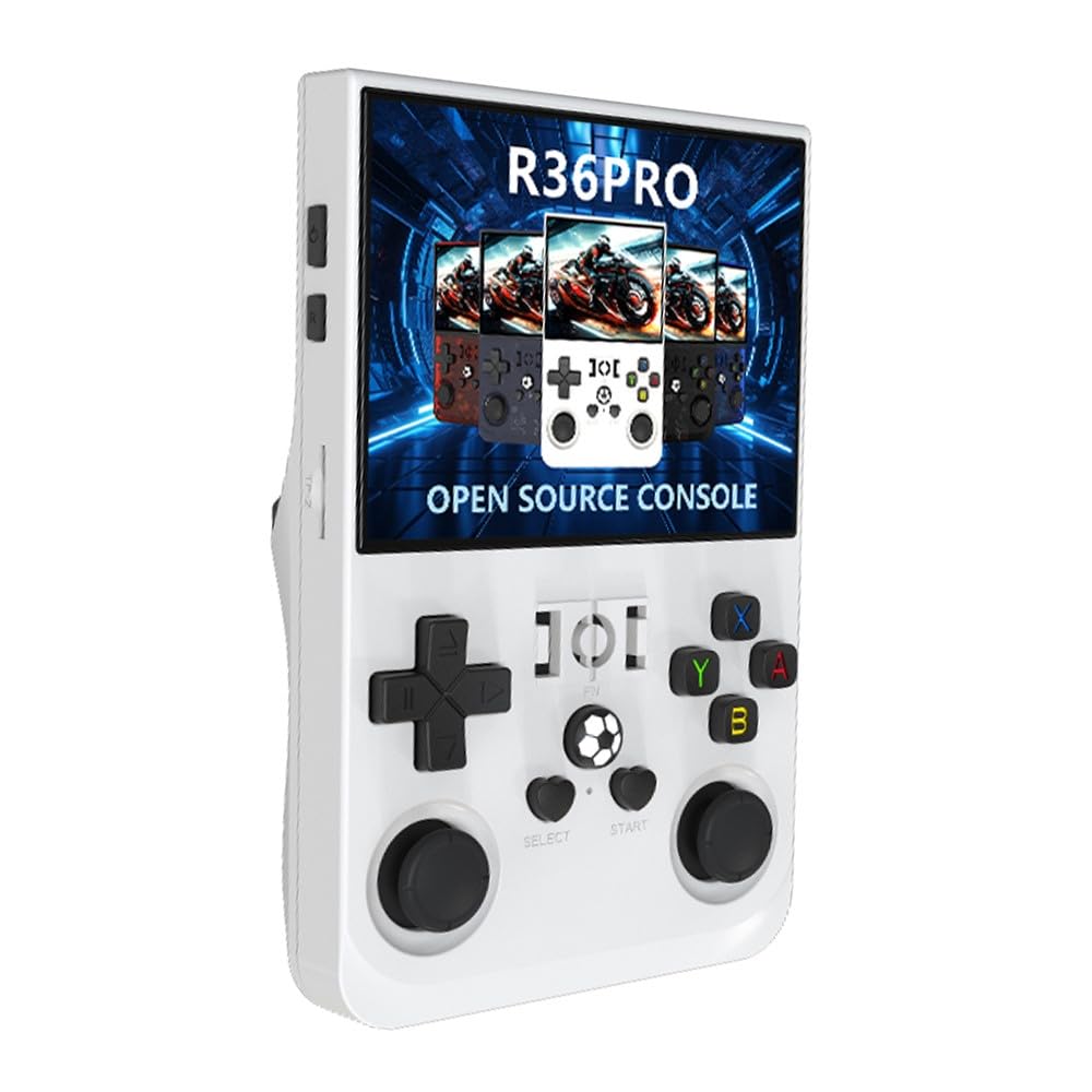 R36PRO - Console di gioco portatile retrò, schermo da 3,5 pollici, memoria 64 G, macchina da gioco arcade open source, sistema di gioco portatile in bianco (bianco)