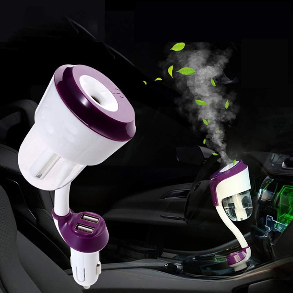 SiChun - Humidificador de aire para coche (12 V, 2 puertos USB para cargador de coche, purificador de aire para coche, difusor de aromaterapia, niebla y niebla)