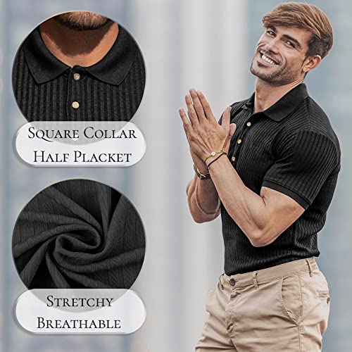 Muscle Polo Shirts for Men Short Sleeve Slim Fit Golf Shirts for Men Casual Dry Fit T Shirts Ribbed Knit Bowling Shirts3