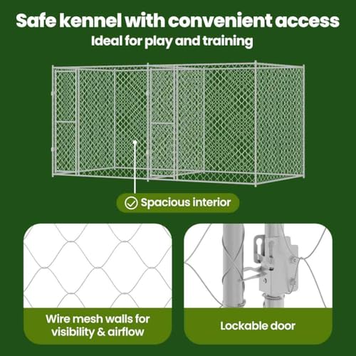 vidaXL Hundekäfig Silber 400 x 200 x 200 cm Verzinkter Stahl, Garten und Terrasse, robusten Hundebox, großes Zwinger, rustikale Tierumzäunung, Auslauf für Hunde