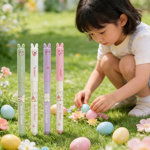 YDUNARISE 4er Ostern Radierbarer Kugelschreiber Set, mit 4 Mini Notizblöcke,Lustig Osterstifte,Radierbare Stifte Ostern,Gelschreiber Blau,Ostergeschenk für Studenten,Schule Büro (Ostern-A, 4)