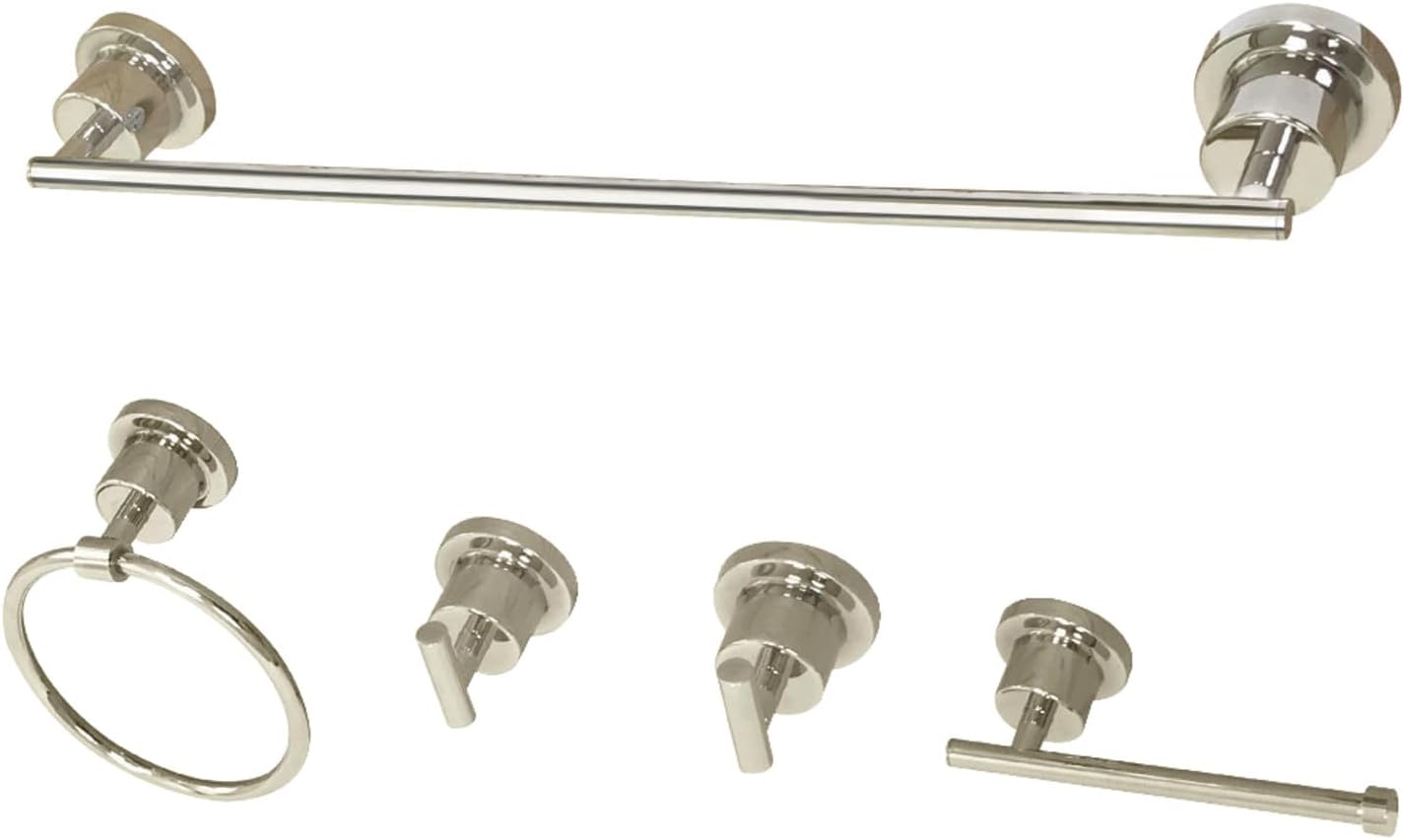Kingston Brass BAH8212478PN Concord 5-Piece 18-Inch Towel Bar Bathroom Accessory Set in Polished Nickel