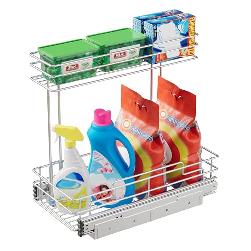 Image of Under Sink Organizer 9 inch W X17 D, Pull Out Cabinet Organizer 2 Tier | Under Sink Slide Out Chrome Plated, Under Kitchen Bathroom Organizer, Pantry Cabinet Closet Organization Rack, 1 Pack