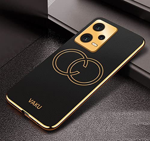 Image of Vaku Luxos Skylar Back Cover Case for Xiaomi Redmi Note 12 5G with Leather Pattern Design Gold Electroplated Soft TPU Cover| Shockproof Protective Case - Black
