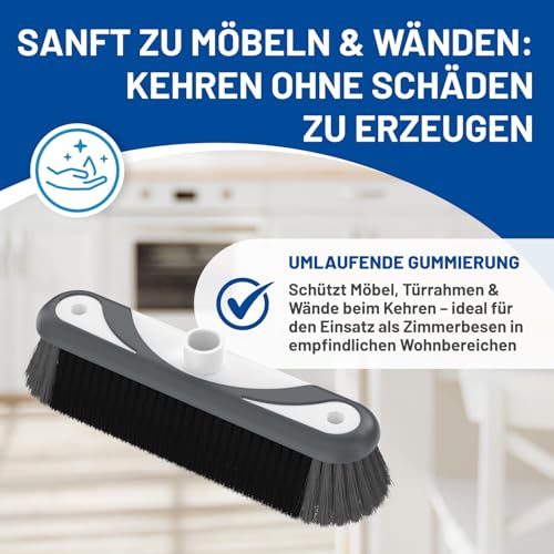 Rival Besen mit umlaufender Gummierung & Teleskopstiel stahlgrau – Besen & Stiel mit Besatz aus Rosshaarmischung – ergonomisch geformter Teleskopbesen – Kehrbesen für Drinnen & Draußen
