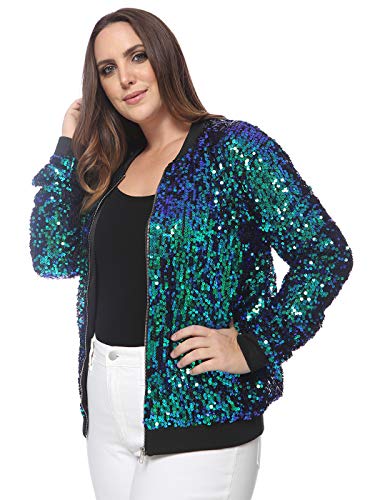 Anna-Kaci Women's Plus Size Sparkly Jacket Long Sleeve Zip Up Sequin Bomber Jacket Coat3