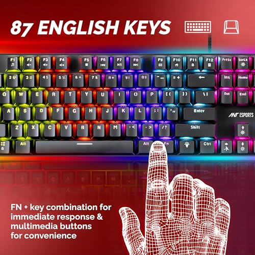 Image of Ant Esports Scorpion MK20 Wired 75% Mechanical Gaming Keyboard, 87 Keys Compact TKL Wired Linear Red Switches Detachable USB RGB Backlight Keyboard