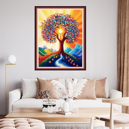 Image of Fanxvivy Stamped Cross Stitch Kits for Beginners Full Range of Cross Stitching Preprinted Embroidery Kits for Adults, 11CT Embroidery Pattern Needlepoint Kits-Love Colored Tree 16x20 inch
