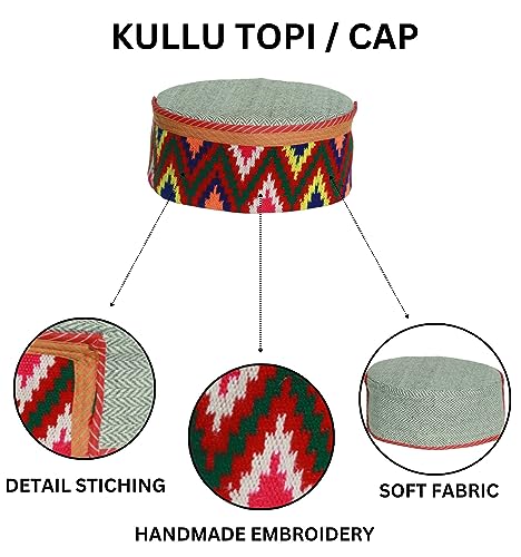 Image of Vastraa Fusion Himachali Topi for Men | Nepali Headwear | Traditional Kullu Cap | Pahadi Topi | Kashmiri Hat | Wool Handcrafted Ethnic Wear