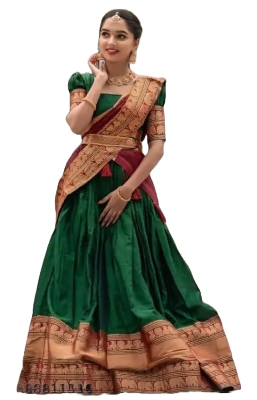 Image of ZITON ARICO MART Women's Indian Traditional Kanjivaram Silk Pure Weaving Lehenga Choli Along With Dupatta And Blouse Piece, Half Saree (Unstitched)