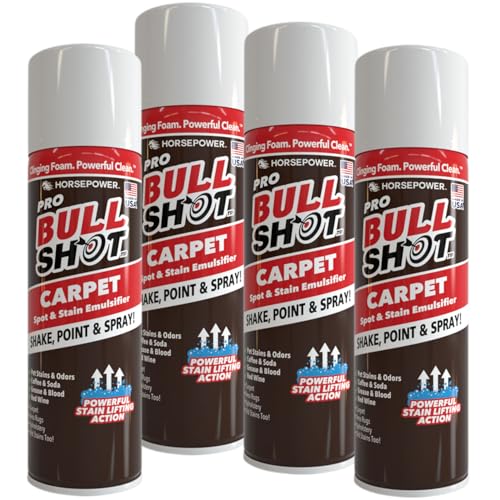Bull Shot Carpet Spot & Stain Remover, AS SEEN ON TV, Made In USA, Just Point & Spray, Stain-Lifting Foam-Action, Pet Stains & Odors, Coffee, Soda, Wine, Stains, 4 Pack