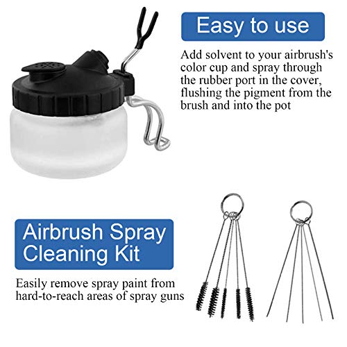 Professional Airbrushing Paint System with 1/5HP Air Compressor with Cooling Fan Auto On/Off and 2 Airbrush Kits with Airbrush Cleaning Pot and Replaceable Nozzle Needle for Makeup,Cake Decoration,Art