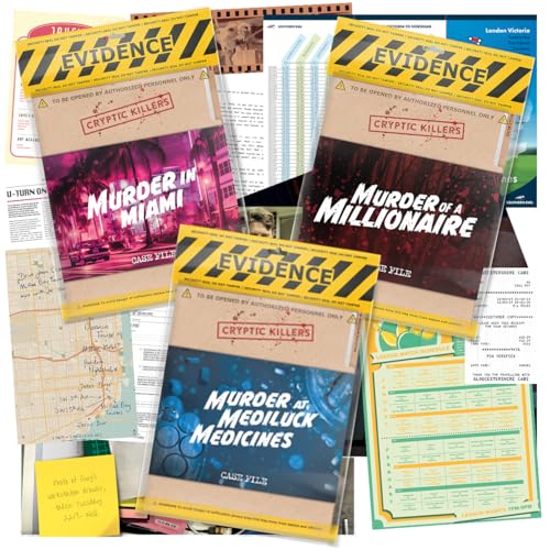 Cryptic Killers Bundle #5 – Unsolved Murder Mystery Game – Cold Case File Investigation – Detective Clues/Evidence – Solve The Crime – Individuals, Date Nights & Party Groups – 3 Pack
