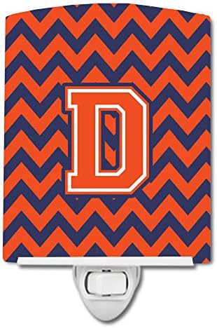 Caroline's Treasures CJ1042-DCNL Letter D Chevron Orange and Blue Ceramic Night Light Compact, UL-Certified, Ideal for Bedroom, Bathroom, Nursery, Hallway, Kitchen, 6x4x3, Multicolor image 2