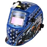 WALKEREN WR01A Welding Helmet Auto Darkening with LED Light True Color Solar Powered Welder Hood with Adjustable Shade Range 4/9-13 for Mig Tig Arc Welding Mask (Blue Eagle I)