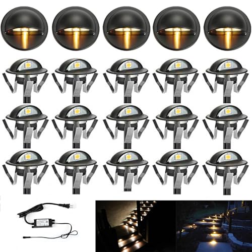 FVTLED Pack of 20 Warm White Low Voltage LED Deck Lights kit Φ1.38 Outdoor Garden Yard Decoration Lamp Recessed Landscape Pathway Step Stair Warm White LED Lighting, Black