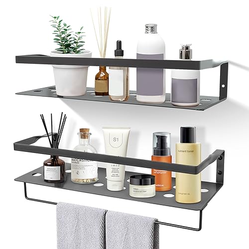 Uten Juego de 2 Baldas Pared, 40CM Largo Estantes de Pared Clásicos Modernos con Toallero, Ahorre Espacio, para Salon Cocina Baño Dormitorio