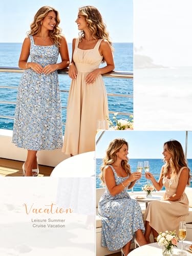 Image of YIOYOLA Womens Casual Summer Dress with Pockets | Sleeveless Square Neck Flowy A-Line Midi Sundress for Beach & Wedding Guest