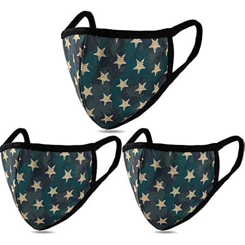 BeatBasic Pack 3 Five-pointed Star Camo Face Mask - Inner White Cotton - Unisex Adult Fashion Face Covering, Reusable, Dust Proof, Washable for Men Women Adult Teenager Cover