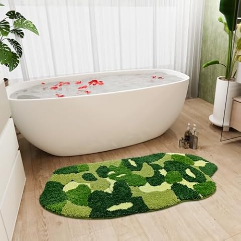 Anybar Green Moss Rug Bathroom Decor, Cute Fun Long Runner Bath Mat Microfiber Non Slip, Absorbent Washable Extra Thick Soft Large Bathroom Rugs for Floor,Shower (20x48 inch) Cover