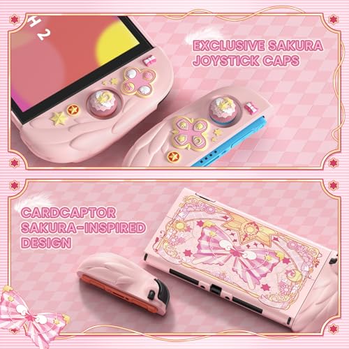PlayVital Magic Wings Protective Case with Stand for Nintendo Switch 2 | Joycon Silicone Grips, PC Console Hard Shell, 2 Joystick Caps | Cute Animal Accessories Dockable Cover for Switch 2 - Pink by playvital - Image 3