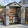 ZYJOYY 6x4.4 FT Resin Storage Shed with Floor, Outdoor Plastic Shed with Window, Lockable Doors, Vents for Garden, Backyard, Patio, Grey