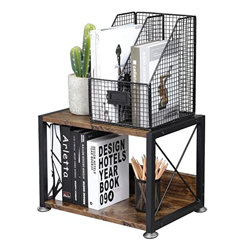 OROPY 2 Tier Desktop Storage Organizer Shelves, Vintage Office Desk Display Stand for Printers, Fax Machines, Copiers, Books and Office Supplies - Thumbnail 5