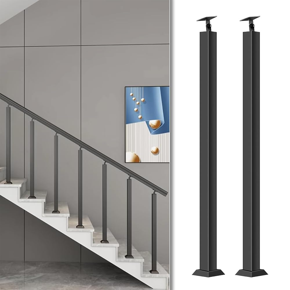 Lqsybhd Front Mount - 2Pack Black Stairs Railing Posts, 270° Adjustable Square Baluster Posts, Metal Indoor Railing Kits, For Sunken Room, Staircase Spindles, Attic(Size:95cm/37.4Inch,Color:front Mount - 2Pack)