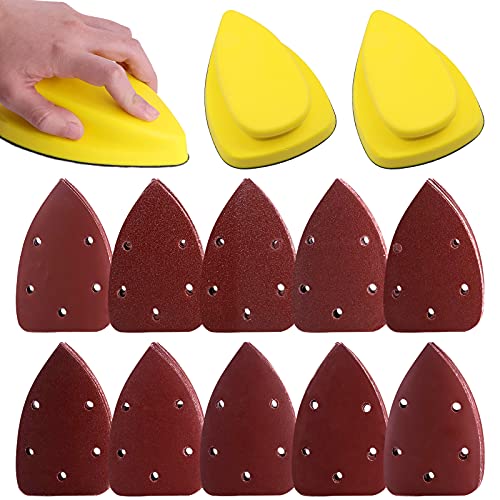 Keadic 60 Pcs Mouse Detail Sander Sandpaper Sanding Paper Assorted with Hand Detail Sander Block 40 60 80 100 120 180 240 320 400 800 Grits Hook and Loop Palm Sanding Pads