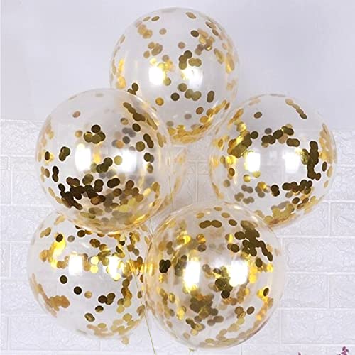 AMFIN® (Pack of 20) Transparent Balloons Bouquet Combo with Re Filled Gold Confetti & Ribbons for Anniversary, Birthday, Baby Shower, Valentine Day Party Decoration Balloon - Gold