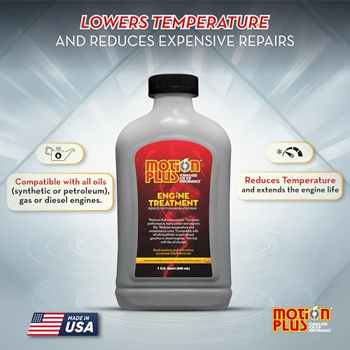 Image of Motion Plus Engine Treatment - Heavy Duty Metal Treatment & Super Lubricant for Gasoline & Diesel Engines, Reduces Friction, Heat & Wear, Increase Horsepower, Engine Performance & Longevity - 1 Quart