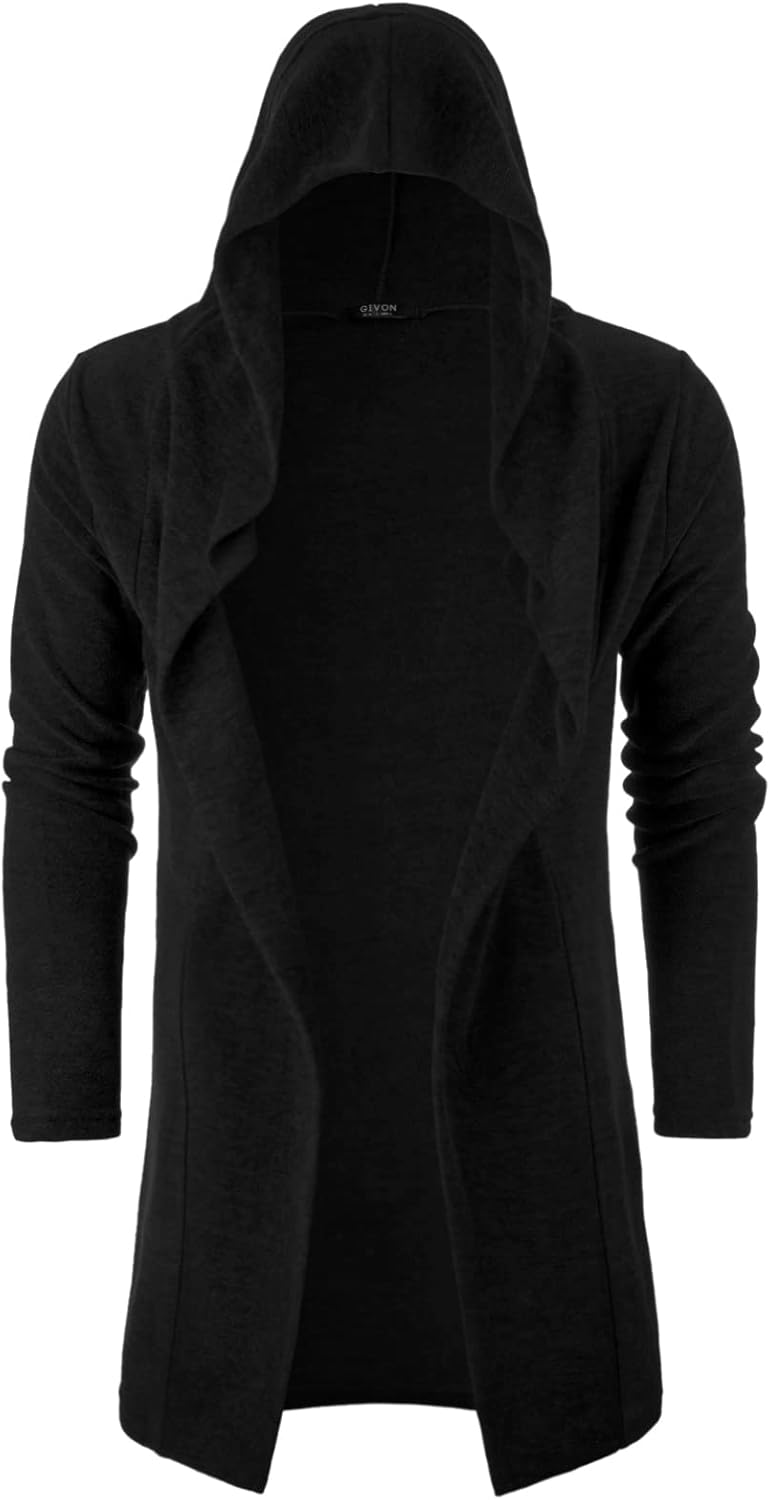 GIVON Longline Hooded Cardigan Ruffle Shawl Collar Open Front Drape Cape Overcoat with Fleece Fabric - Image 2