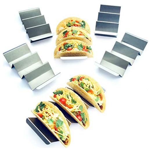 6 Pack Jumbo Taco Holder Stands - Stainless Steel Taco Racks - Metal Taco Trays - Restaurant Grade Stainless Steel for Fuller Sized Tacos - Oven and Dishwasher Safe - Soft and Hard Shell Taco Holders