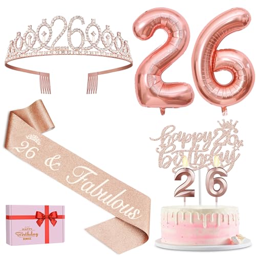 26th Birthday Decorations for Women, Including 26th Birthday Sash and