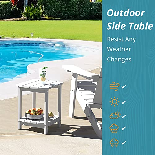 Lue Bona Adirondack Outdoor Side Table, White Poly Outdoor Patio End Table Weather Resistant, Pool Composite Plastic Morden Side Table For Patio, Pool, Porch, Garden, Lawn #TOP1