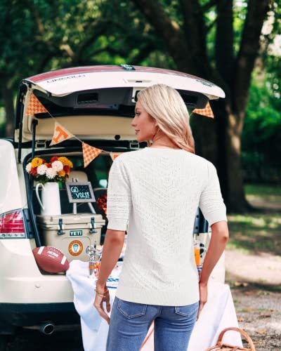 Caramitty Summer Tops For Women Short Sleeves Pullover Sweaters For Women Knit Blouse For Women Cute Dot Sweater Shirt White #TOP3