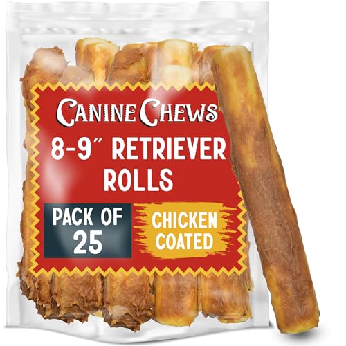 Canine Chews 8-9″ Chicken Coated Dog Rawhide Retriever Rolls (25 pack) – Chicken Rawhide Bones for Large Dogs – 100% USA-Sourced Chicken Coated Dog Rawhide Chews – Healthy Dog Dental Chew Rawhides Canine Chews 8-9″ Chicken Coated Dog Rawhide Retriever Rolls (25 pack) – Chicken Rawhide Bones for Large Dogs – 100% USA-Sourced Chicken Coated Dog Rawhide Chews – Healthy Dog Dental Chew Rawhides