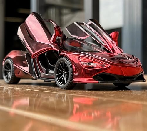 Image of 1:32 Scale Die-Cast Metal Car - Metallic Red Supercar Replica with Openable Doors, Lights & Sound, Pull-Back Action - Premium Collectible Toy for Kids & Adults