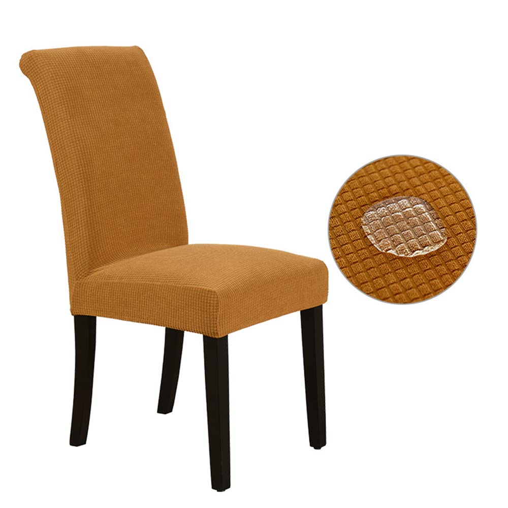 Odot Waterproof Chair Covers, Elastic Dining Chairs Set of 6/4, Seat Covers Washable Removable High Back Dining Chair Covers Chair Cover for Dining Room,Hotel,Banquet (Set of 4,gold)
