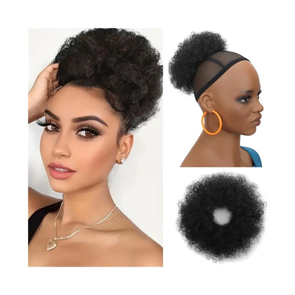 Lizhuzhuzs28 Women Afro Puff Hair Bun Chignon Synthetic Kinky Curly Elastic Ponytail Extensions Thick Updo Hairpieces Daily