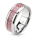 STR-0070 Stainless Steel Pink Carbon Fiber Inlay Band Ring